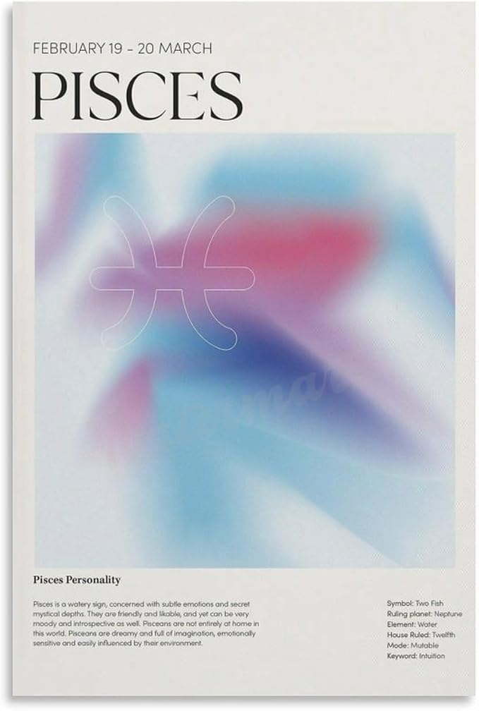 Twelve Signs Pisces Gradient Halo Poster Canvas Painting Wall Art Poster for Bedroom Living Room Decor 12x18inch(30x45cm) - Pisces Canvas for men