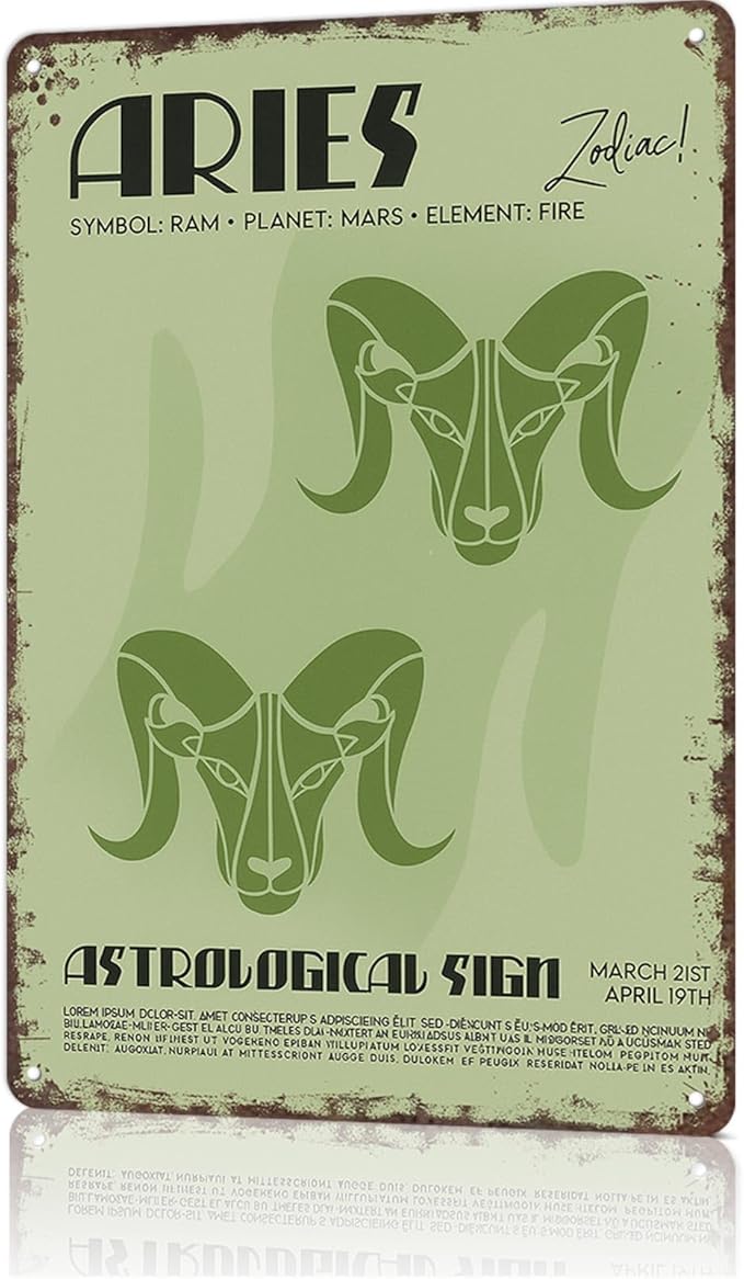 Funny Vintage Metal Sign Aries Poster Wall Art for Home Living Room Office Bar Decor 8X12inch - Aries Poster for men