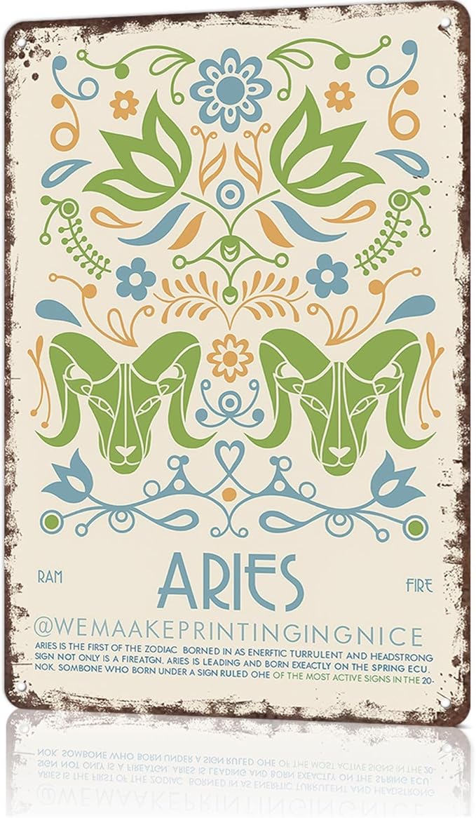 Funny Vintage Metal Sign Aries Poster Wall Art for Home Living Room Office Bar Decor 8X12inch - Aries Poster for men