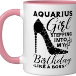 Aquarius Girl Birthday Horoscope Astrology Zodiac Sign Ceramic Mug, Pink/White - Aquarius Mug for men