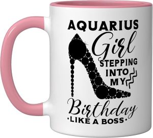 Aquarius Girl Birthday Horoscope Astrology Zodiac Sign Ceramic Mug, Pink/White - Aquarius Mug for men