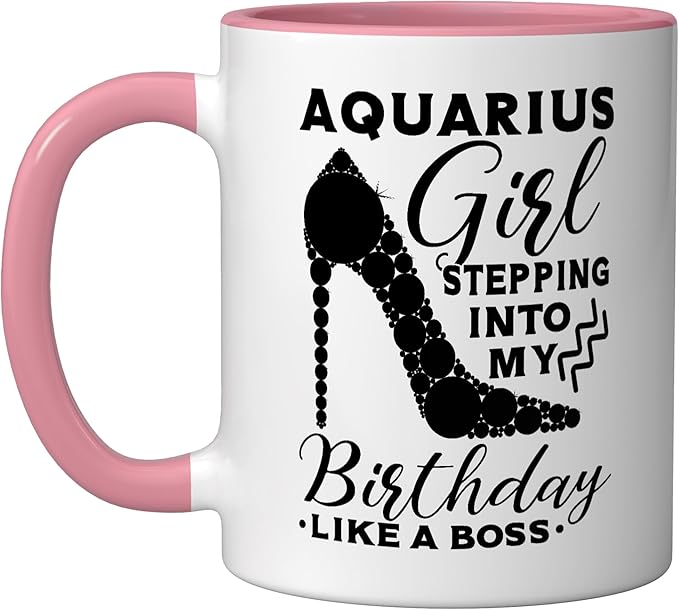 Aquarius Girl Birthday Horoscope Astrology Zodiac Sign Ceramic Mug, Pink/White - Aquarius Mug for men