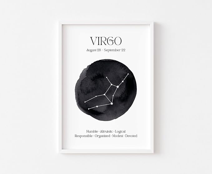 Virgo Zodiac Print - Astrology Wall Art, The Maiden Constellation Poster, Celestial Sign Spiritual Decor - Virgo Poster for men