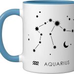 Aquarius Constellation Horoscope Astrology Zodiac Sign Ceramic Mug, Blue/White - Aquarius Mug for men