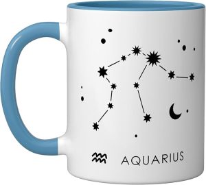 Aquarius Constellation Horoscope Astrology Zodiac Sign Ceramic Mug, Blue/White - Aquarius Mug for men