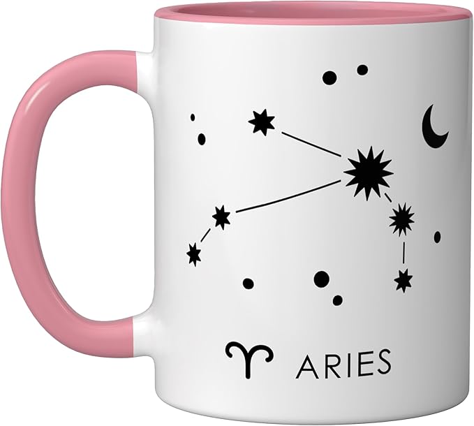 Aries Constellation Horoscope Astrology Zodiac Sign Ceramic Mug, Pink/White - Aries Mug for men