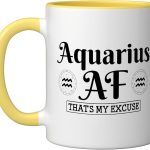 Aquarius AF Horoscope Astrology Zodiac Sign Ceramic Mug, Yellow/White - Aquarius Mug for men