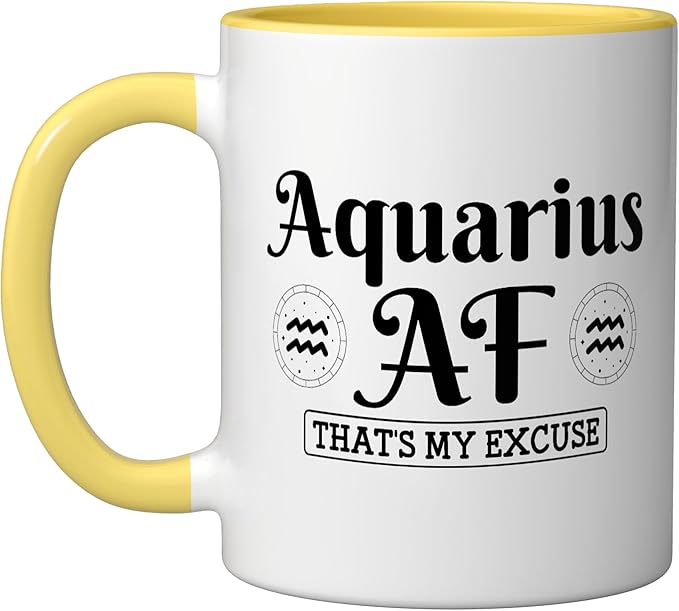 Aquarius AF Horoscope Astrology Zodiac Sign Ceramic Mug, Yellow/White - Aquarius Mug for men