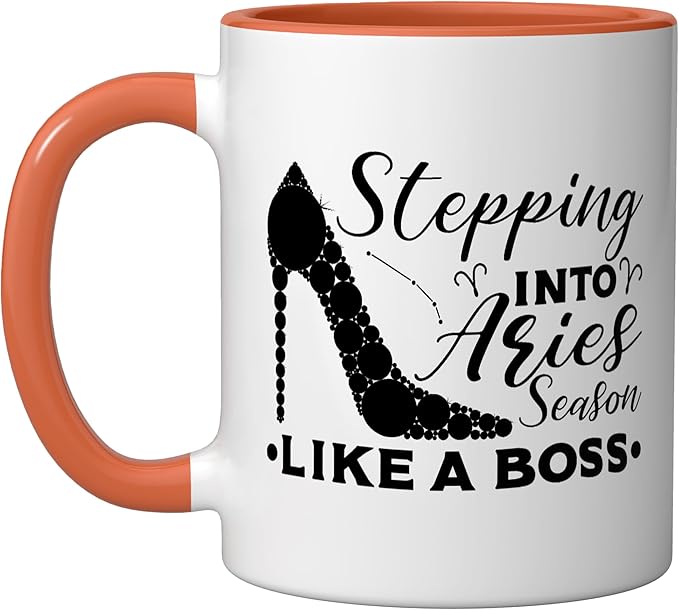 Aries Season Boss Horoscope Astrology Zodiac Sign Ceramic Mug, Orange/White - Aries Mug for men