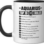 Aquarius Top 10 Rules Horoscope Astrology Zodiac Sign Ceramic Mug, Black/White - Aquarius Mug for men