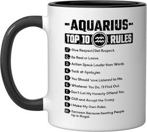 Aquarius Top 10 Rules Horoscope Astrology Zodiac Sign Ceramic Mug, Black/White - Aquarius Mug for men