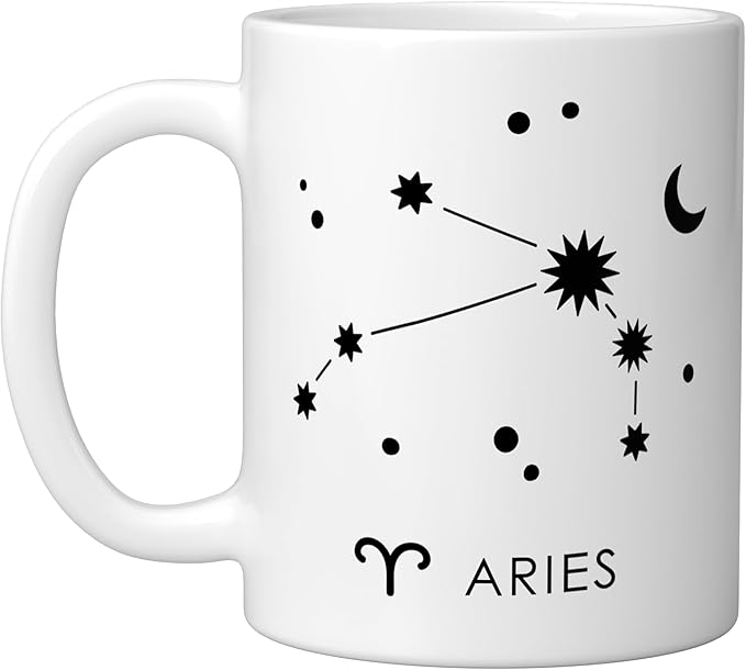Aries Constellation Horoscope Astrology Zodiac Sign Ceramic Mug, White - Aries Mug for men