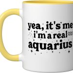 Aquarius Groovy Horoscope Astrology Zodiac Sign Ceramic Mug, Yellow/White - Aquarius Mug for men