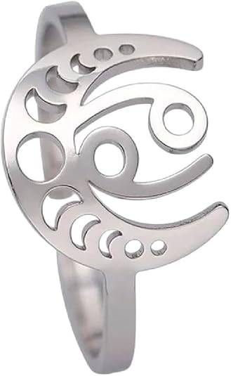 New 2026 Constellation Crescent Moon Rings Women Men Aries Leo Stainless Steel 12 Zodiac Sign Adjustable Ring Fashion Jewelry Luxury Accessories Creative Gift - Aries Ring for men