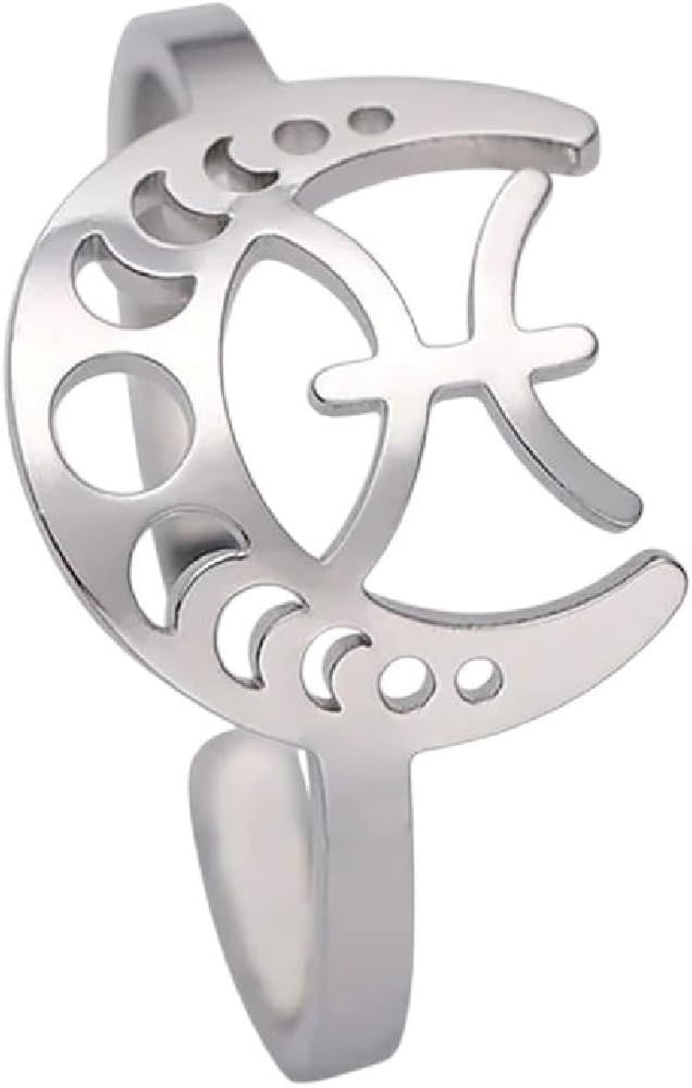 New 2026 Constellation Crescent Moon Rings Women Men Aries Leo Stainless Steel 12 Zodiac Sign Adjustable Ring Fashion Jewelry Luxury Accessories Creative Gift - Aries Ring for men