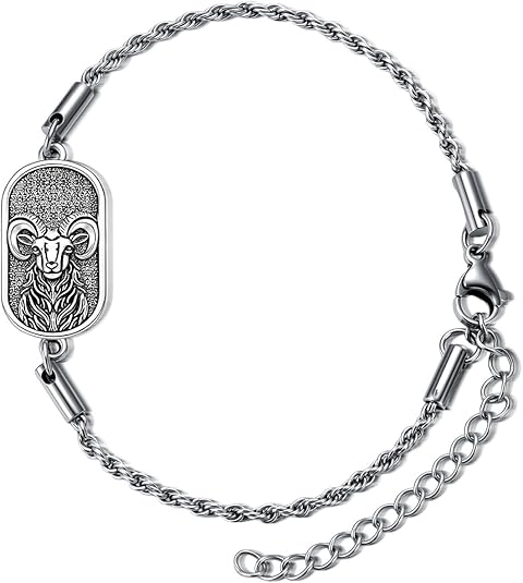 Zodiac Bracelet 925 Sterling Silver Constellation Anklet Horoscope Zodiac Jewelry Christmas Birthday Astrology Gifts for Women Men Unisex - Aries Bracelet for men