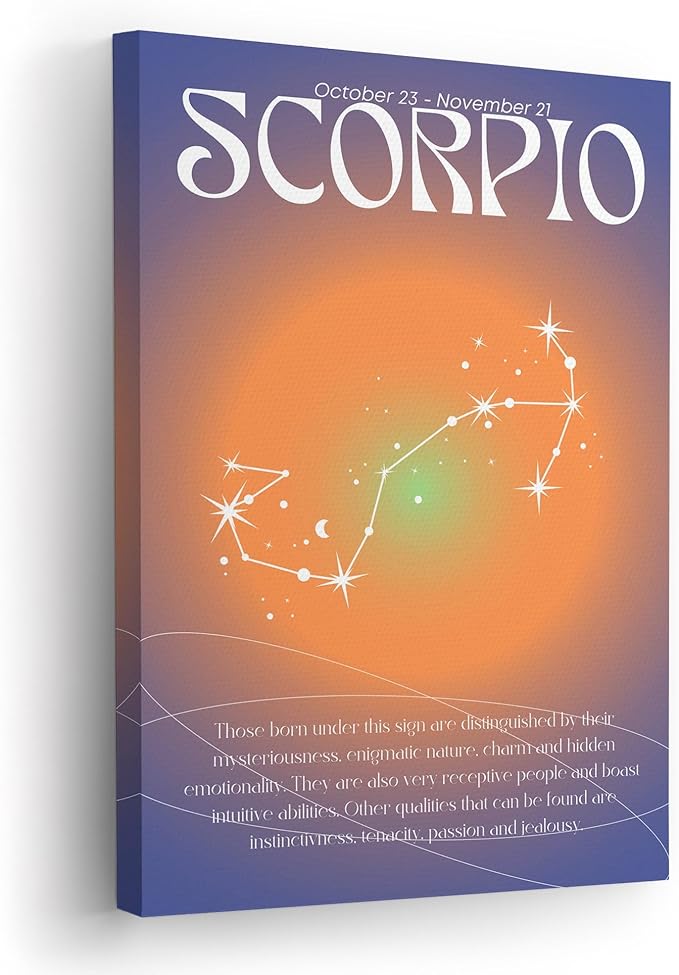 Scorpio Star Sign Aura Canvas Wall Art – Minimalist Zodiac Sign Constellation Art Print - Aesthetic Zodiac Astrology Wall Decor for Living Room, Bedroom, Office - Astrology Lover Gift (8x12, Wrapped Canvas) - Scorpio Canvas for men