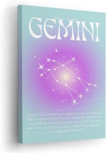 Gemini Star Sign Aura Canvas Wall Art – Minimalist Zodiac Sign Constellation Art Print - Aesthetic Zodiac Astrology Wall Decor for Living Room, Bedroom, Office - Astrology Lover Gift (16x24, Wrapped Canvas) - Gemini Canvas for men