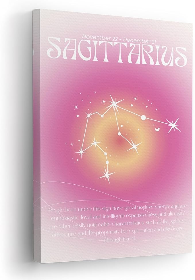 Sagittarius Star Sign Aura Canvas Wall Art – Minimalist Zodiac Sign Constellation Art Print - Aesthetic Zodiac Astrology Wall Decor for Living Room, Bedroom, Office - Astrology Lover Gift (12x18, Wrapped Canvas) - Sagittarius Home Decor for men