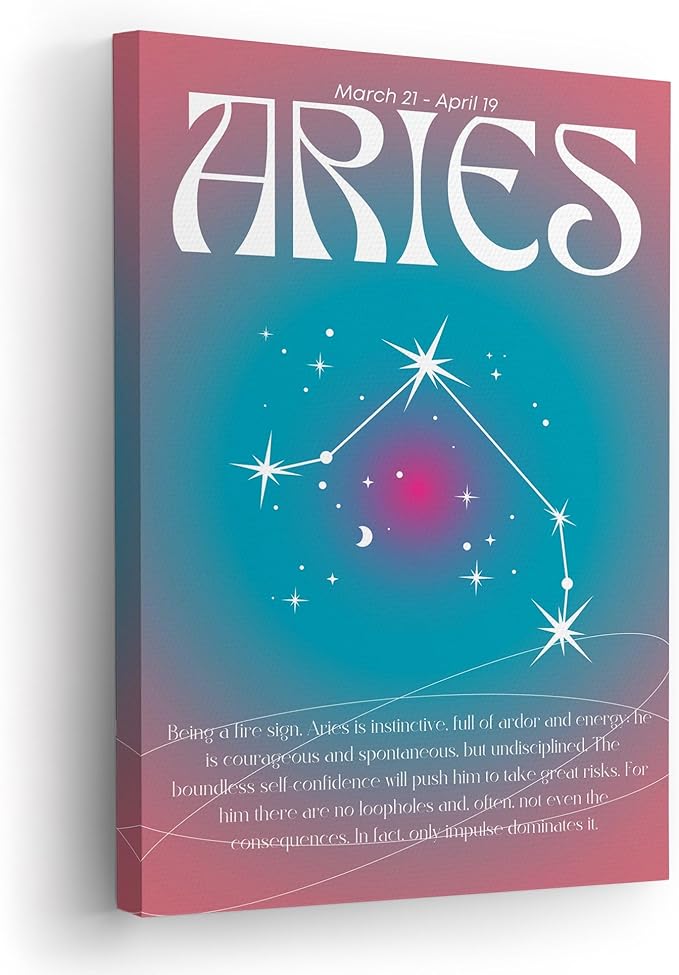 Aries Star Sign Aura Canvas Wall Art – Minimalist Zodiac Sign Constellation Art Print - Aesthetic Zodiac Astrology Wall Decor for Living Room, Bedroom, Office - Astrology Lover Gift (16x24, Wrapped Canvas) - Aries Canvas for men