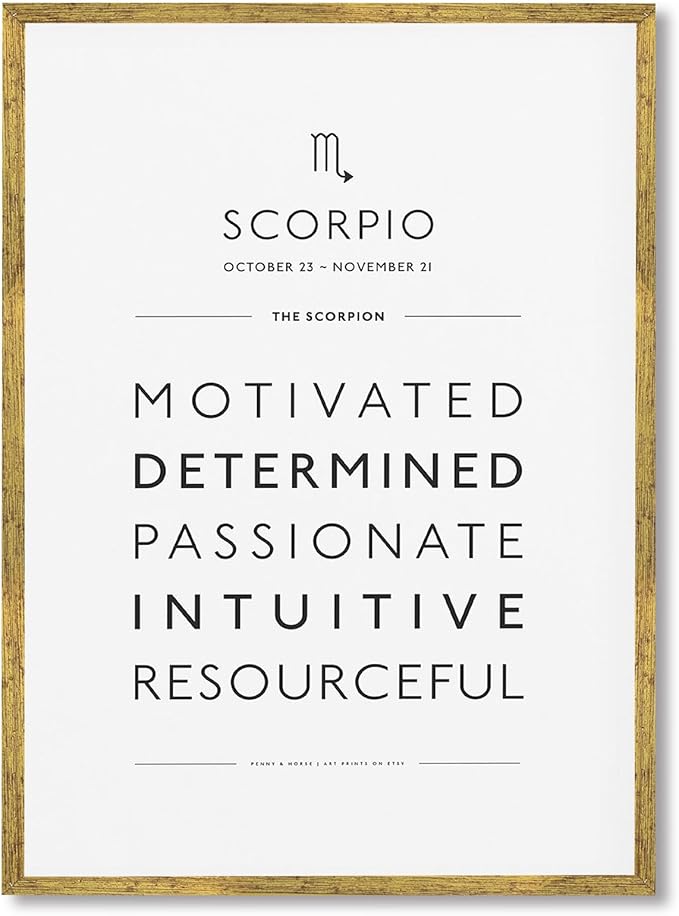 Framed Scorpio Zodiac Sign Canvas Print Art Minimalist Aesthetic Art Print Trendy Wall Art Painting Pictures for Dorm Room Wall Decoration Home Decor (Gold Framed,12L x16W) - Scorpio Canvas for men