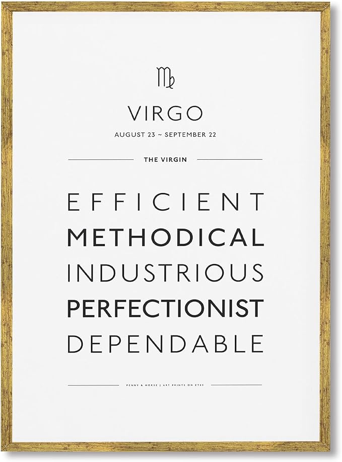 Framed Virgo Zodiac Sign Poster Canvas Print Art Minimalist Aesthetic Wall Art Painting Pictures Wall Decor Art Print Trendy Decoration for Living Room Dorm Room (Gold Framed,12L x16W) - Virgo Poster for men