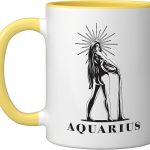 Astrological Sign Aquarius Birthday Ascendant Horoscope Ceramic Mug, Yellow/White - Aquarius Mug for men