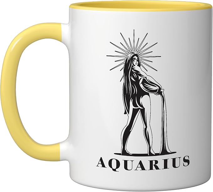 Astrological Sign Aquarius Birthday Ascendant Horoscope Ceramic Mug, Yellow/White - Aquarius Mug for men