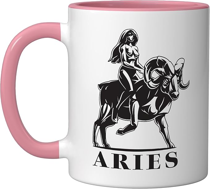Astrological Sign Aries Birthday March April Ascendant Ceramic Mug, Pink/White - Aries Mug for men