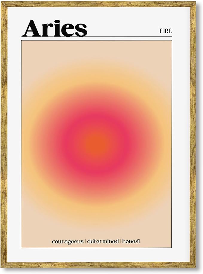 Framed Aries Zodiac Sign Poster Canvas Print Art Modern Art Print Painting Pictures Trendy Home Decor Wall Decoration for Living Room Bedroom Dorm Room Wall Art (Gold Framed,12L x16W) - Aries Poster for men