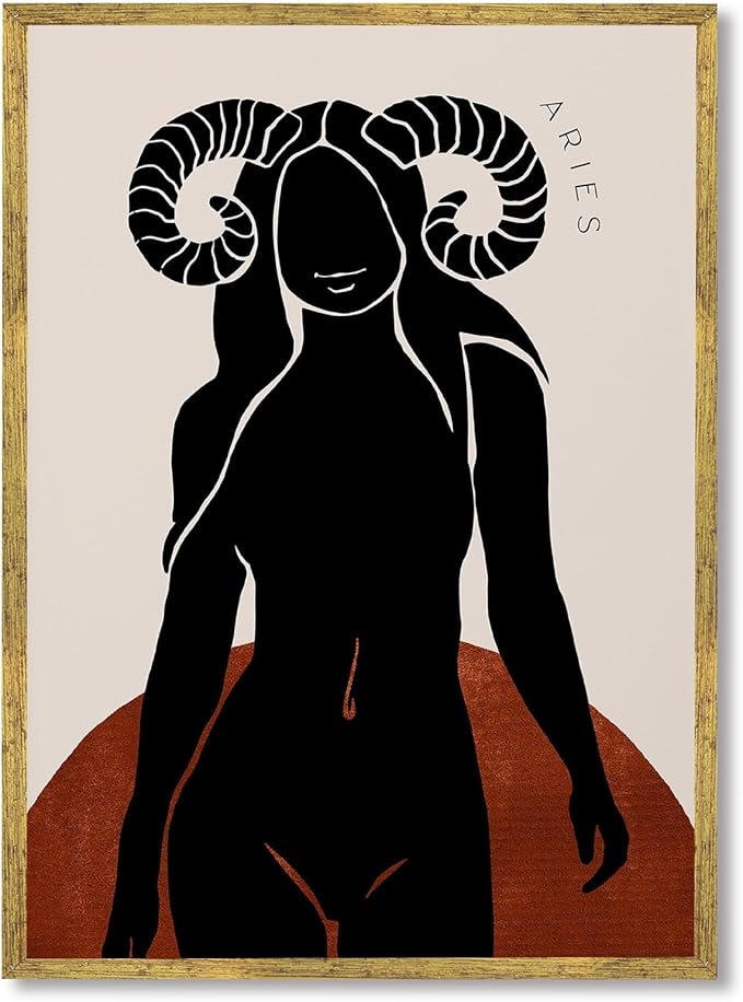 Framed Aries Zodiac Sign Canvas Print Art Minimalist Aesthetic Art Print Trendy Wall Art Painting Pictures Wall Decor Wall Decoration for Living Room Bedroom Dorm Room (Gold Framed,12L x16W) - Aries Canvas for men
