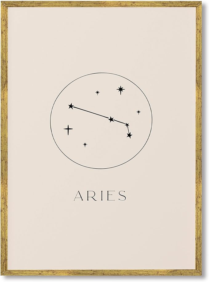 Framed Aries Zodiac Sign Canvas Print Art Minimalist Aesthetic Wall Art Painting Trendy Constellation Pictures Home Decor Wall Decoration for Bedroom Dorm Room (Gold Framed,12L x16W) - Aries Canvas for men