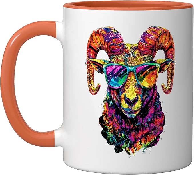 Ram Mouflon Aries Domestic Sheep Wild Sheep Male Sheep Ceramic Mug, Orange/White - Aries Mug for men