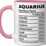 Aquarius Funny Coffee Mug Nutrition Facts Cup Zodiac Sign Ceramic Mug, Pink/White - Aquarius Mug for men