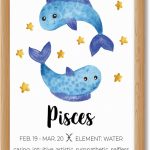 Framed Pisces Zodiac Sign Cute Poster Canvas Print Art Pictures Whimsical Wall Art Painting Trendy Art Print Wall Decor for Bathroom Decoration Dorm Room Home Decor (Wood Framed,12L x16W) - Pisces Canvas for men