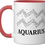 Aquarius Zodiac Sign Men Women Kids Aquarius Birthday Funny Ceramic Mug, Red/White - Aquarius Mug for men