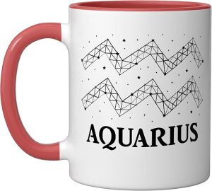Aquarius Zodiac Sign Men Women Kids Aquarius Birthday Funny Ceramic Mug, Red/White - Aquarius Mug for men