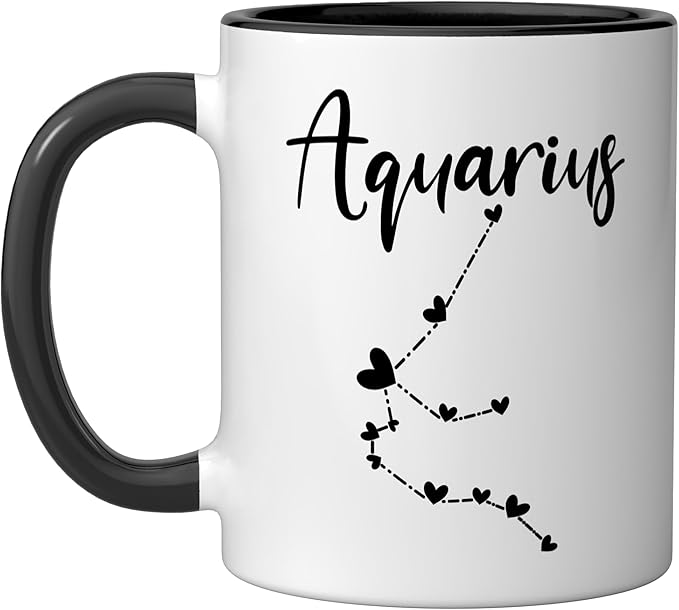 Aquarius Zodiac Sign Men Women Kids Aquarius Birthday Funny Ceramic Mug, Black/White - Aquarius Mug for men
