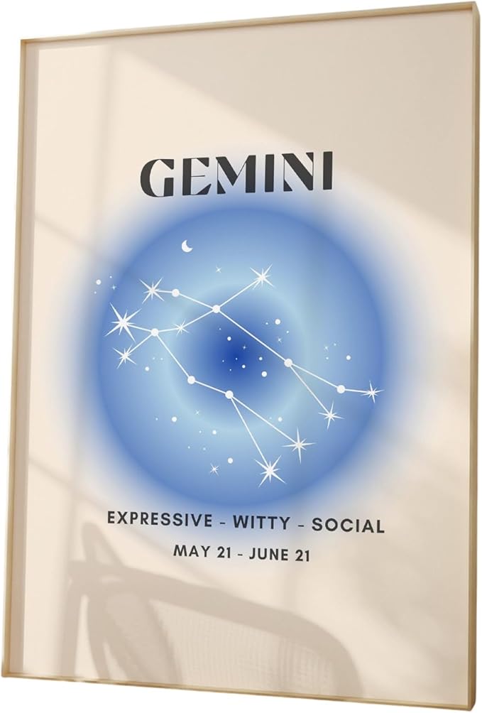 Stunning GEMINI Star Sign Printabe Art, Instant Digita Downoad, Zodiac Spiritua Wa Decor, Aura Gradient Poster for Unique Home Stye. (Unfamed, 12x18, Standard) - Gemini Canvas for men
