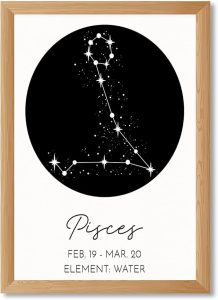 Framed Pisces Constellation Canvas Print Art Minimalist Aesthetic Wall Art Painting Trendy Zodiac Sign Poster Wall DecorationHome Decor for Bedroom Apartment (Wood Framed,12L x16W) - Pisces Canvas for men