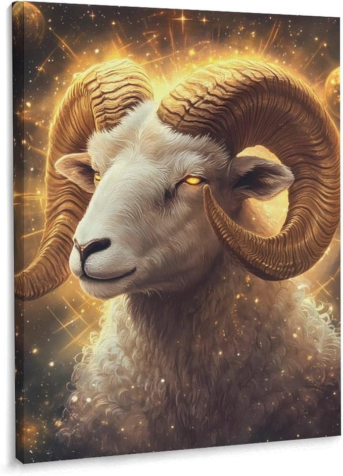 Zodiac Sign Aries Golden Canvas Wall Art Hanging Painting 30x40cm Print Picture Vertical Posters Home Decor - Aries Canvas for men