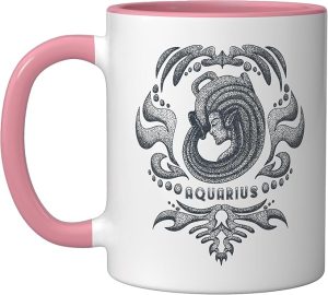 Aquarius Vintage | Zodiac Sign Zodiac Sign Ceramic Mug, Pink/White - Aquarius Mug for men