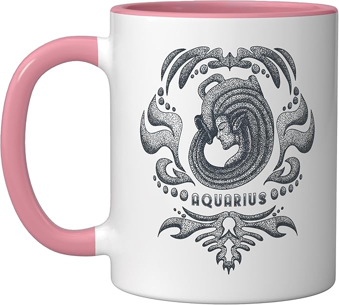 Aquarius Vintage | Zodiac Sign Zodiac Sign Ceramic Mug, Pink/White - Aquarius Mug for men