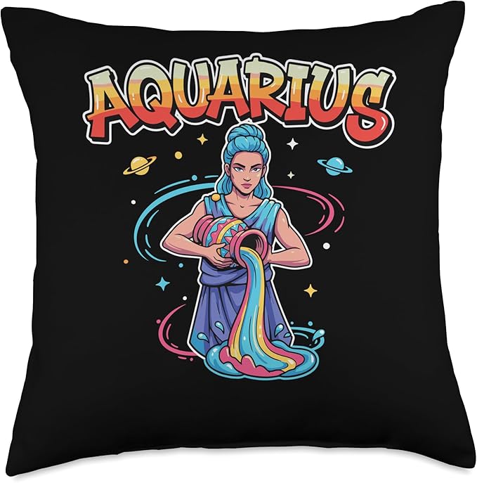 Aquarius Zodiac Sign Water Bearer Horoscope Graffiti Throw Pillow - Aquarius Pillow for men