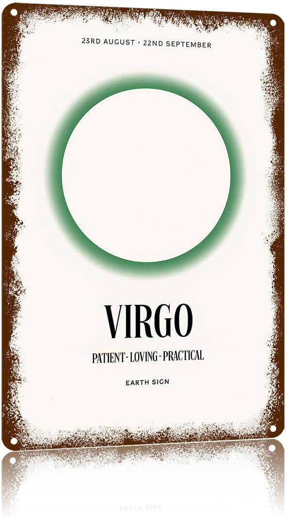 UTINDK Virgo Zodiac: Retro Astrology Vintage Metal Sign,Text Art Poster Home Wall Decor, Suitable For Walls, Doors, And Fences,Aluminum Printed Plaque 8×12Inch - Virgo Poster for men