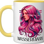 Astrological Sign Aquarius Birthday Ascendant Horoscope Ceramic Mug, Yellow/White - Aquarius Mug for men