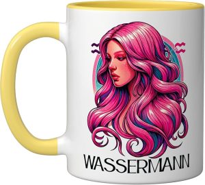 Astrological Sign Aquarius Birthday Ascendant Horoscope Ceramic Mug, Yellow/White - Aquarius Mug for men