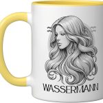 Astrological Sign Aquarius Birthday Ascendant Horoscope Ceramic Mug, Yellow/White - Aquarius Mug for men