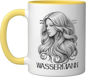 Astrological Sign Aquarius Birthday Ascendant Horoscope Ceramic Mug, Yellow/White - Aquarius Mug for men