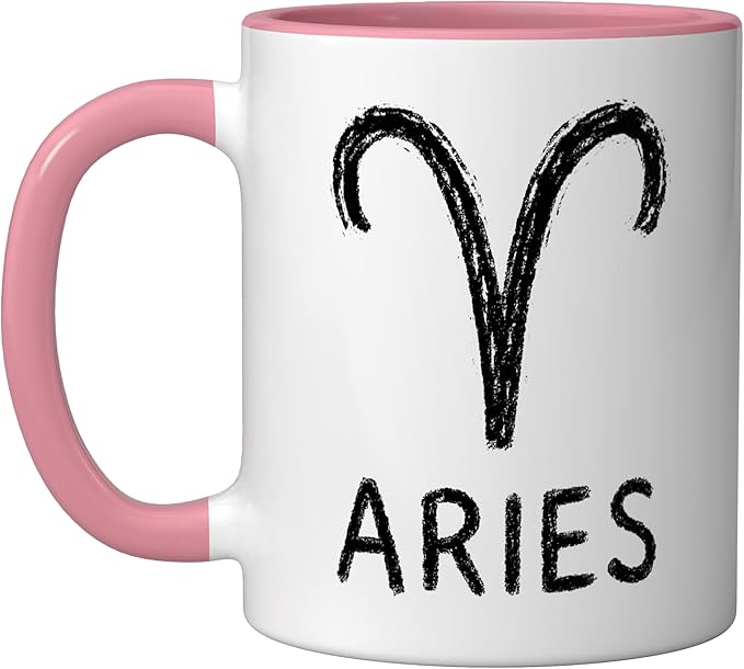 Aries Chalk Zodiac Graphic Ceramic Mug, Pink/White - Aries Mug for men